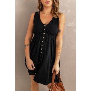 Black Sleeveless Button-Down Mini Dress